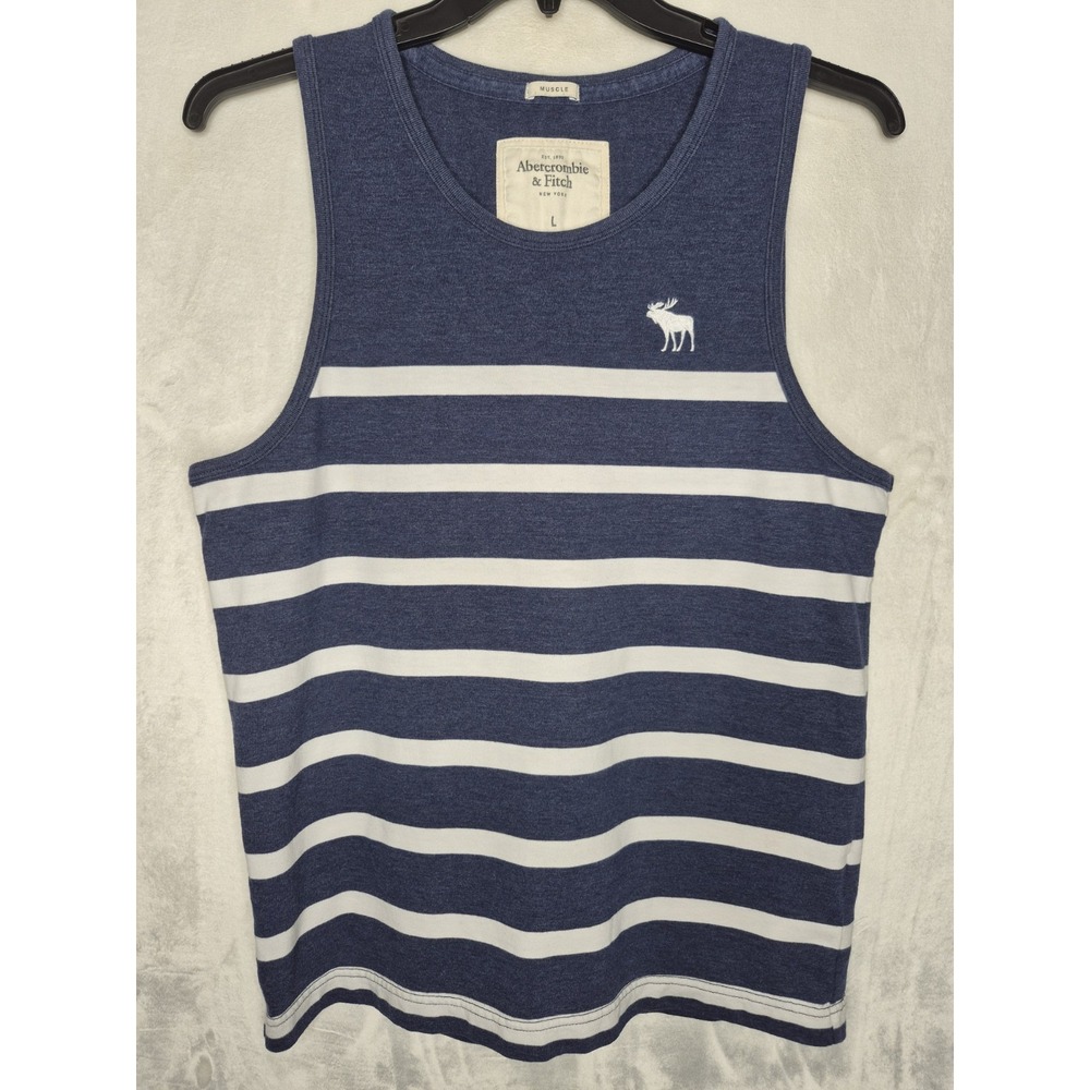 Vintage Y2K Abercrombie And Fitch Striped Tank Top Mens L Navy White Moose